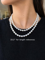 Elly’s 33.2” White Iridescent Drop Pearl Necklace | 7.5–8mm Genuine Pearls | Mirror Luster | Knotted | S925 Sterling Silver