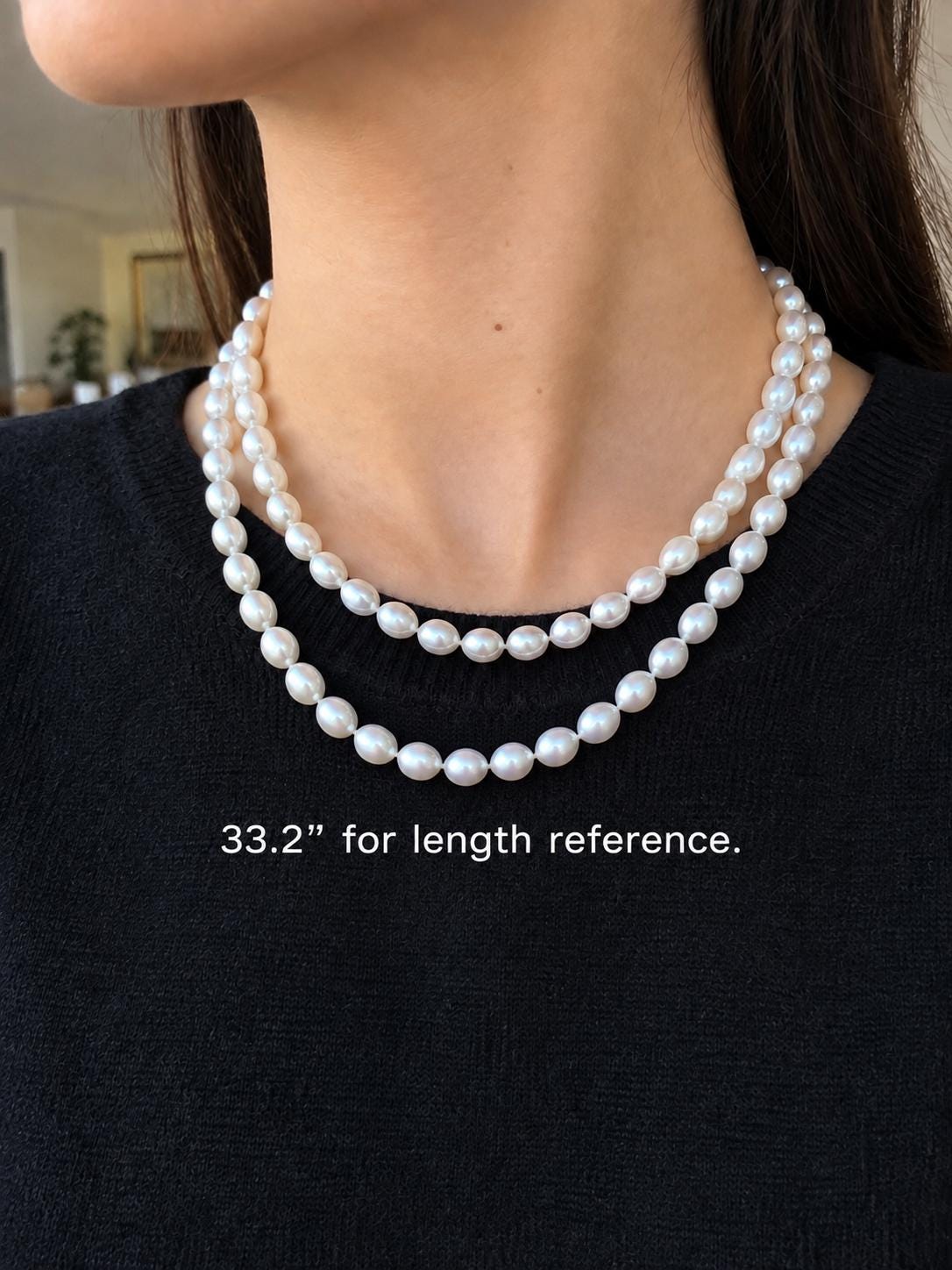 Elly’s 33.2” White Iridescent Drop Pearl Necklace | 7.5–8mm Genuine Pearls | Mirror Luster | Knotted | S925 Sterling Silver