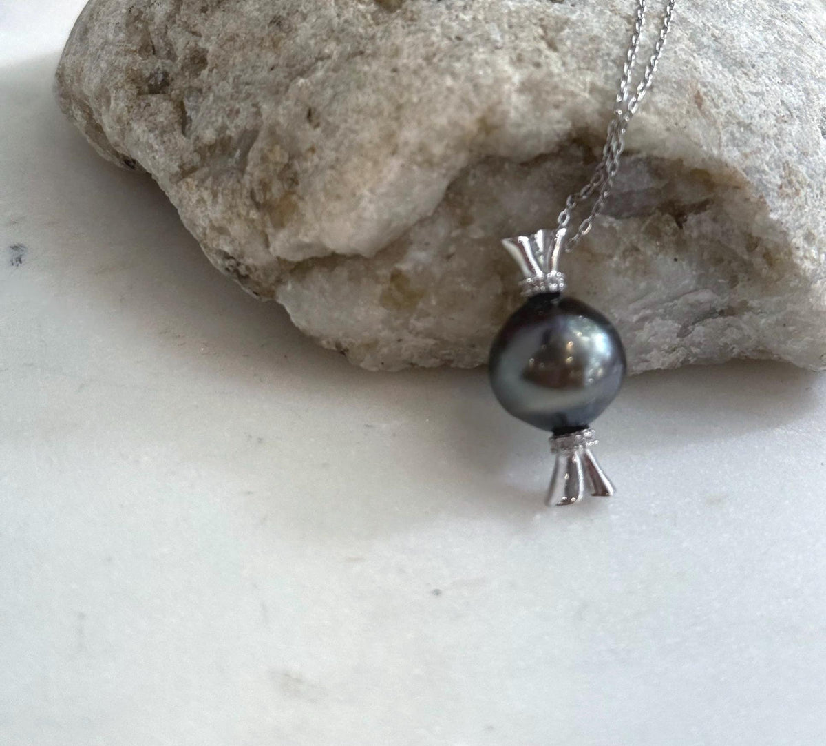 Large 12.3mm Tahitian pearl pendant necklace in sterling silver for women