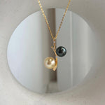 Tahitian dark pearl and South Sea golden pearl pendant with S925 silver setting