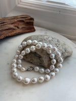 Elly’s 7.7–10.3mm White Silver Freshwater Pearl Necklace Choker | Extreme Mirror Luster | Hand Knotted | 17.4” | S925 Silver