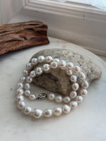 Elly’s 7.7–10.3mm White Silver Freshwater Pearl Necklace Choker | Extreme Mirror Luster | Hand Knotted | 17.4” | S925 Silver