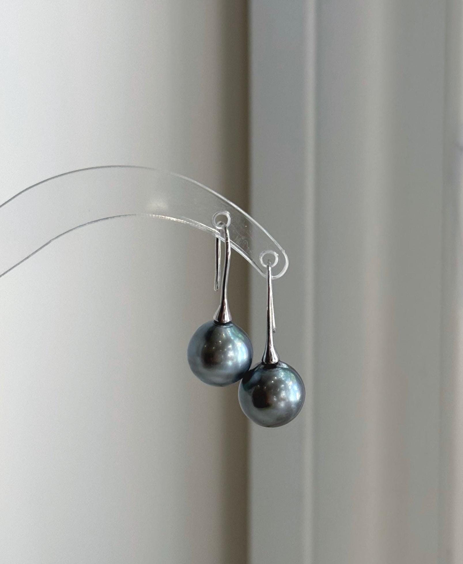 Tahitian pearl drop earrings with stylish sterling silver hooks