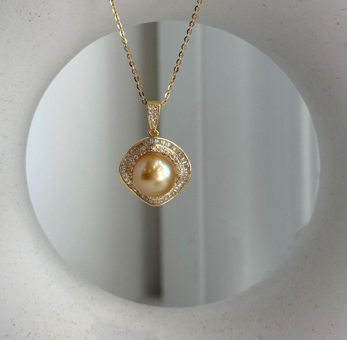 Genuine South Sea pearl pendant with warm tea golden overtones and reflective luster