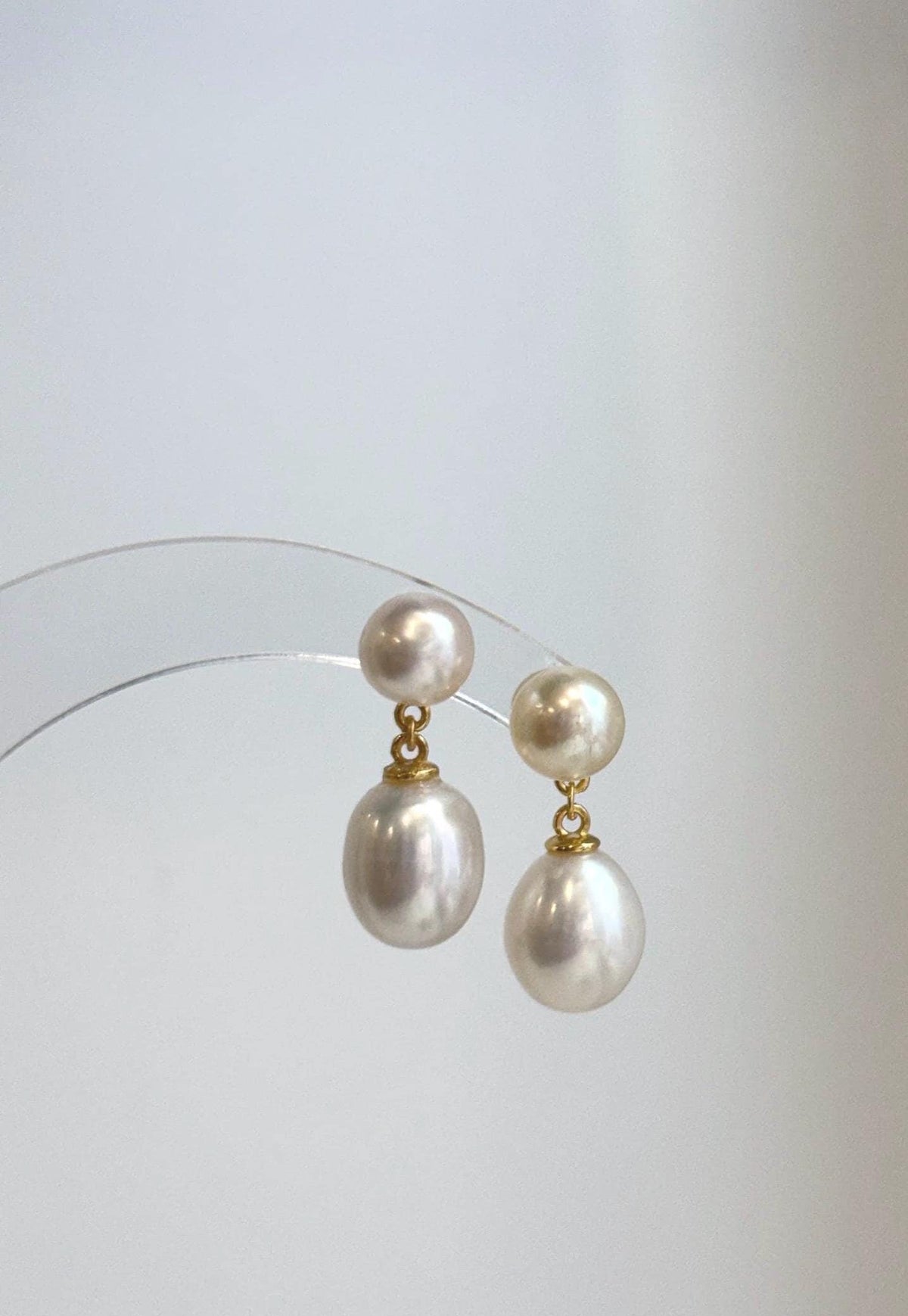 7.3–9.3mm genuine pearl drop earrings with elegant layered pearl design