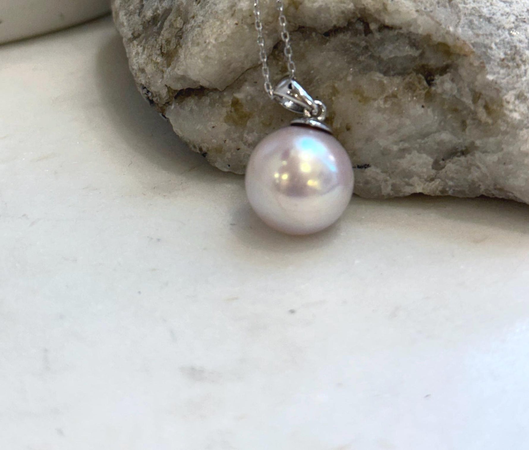 Huge Edison freshwater pearl pendant with soft pink rose overtones and brilliant natural luster