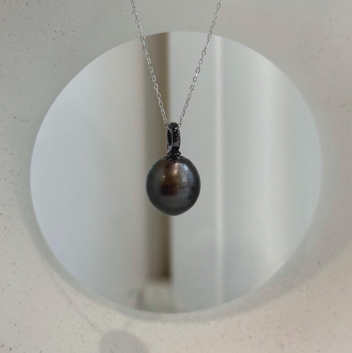 13mm Tahitian black chocolate pearl pendant with extreme luster and S925 sterling silver setting