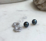 Natural Tahitian ocean pearl stud earrings paired with S925 sterling silver floral earring jackets for an elegant look.