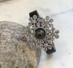 Platinum Tahitian ocean pearl leather strap bracelet with elegant snowflake design
