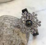 Snowflake Tahitian pearl brooch bracelet with leather strap and luminous ocean pearl