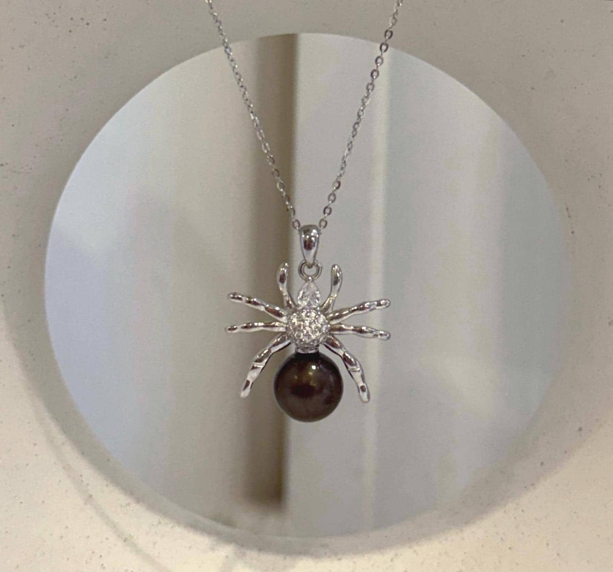 Genuine Tahitian ocean pearl spider pendant with platinum color pearl and copper setting