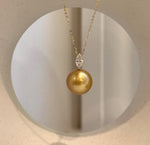 Statement South Sea deep tea golden pearl jewelry with a marquise moissanite and luxurious 18K real gold setting.