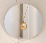 Luxury genuine South Sea pearl pendant with deep tea gold color, extreme luster and mirror reflection