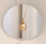 Elly’s 13.4x14.7mm South Sea Deep Tea Gold Pearl Pendant | Genuine Saltwater Ocean Pearl | Extreme Mirror Luster | S925 Sterling Silver
