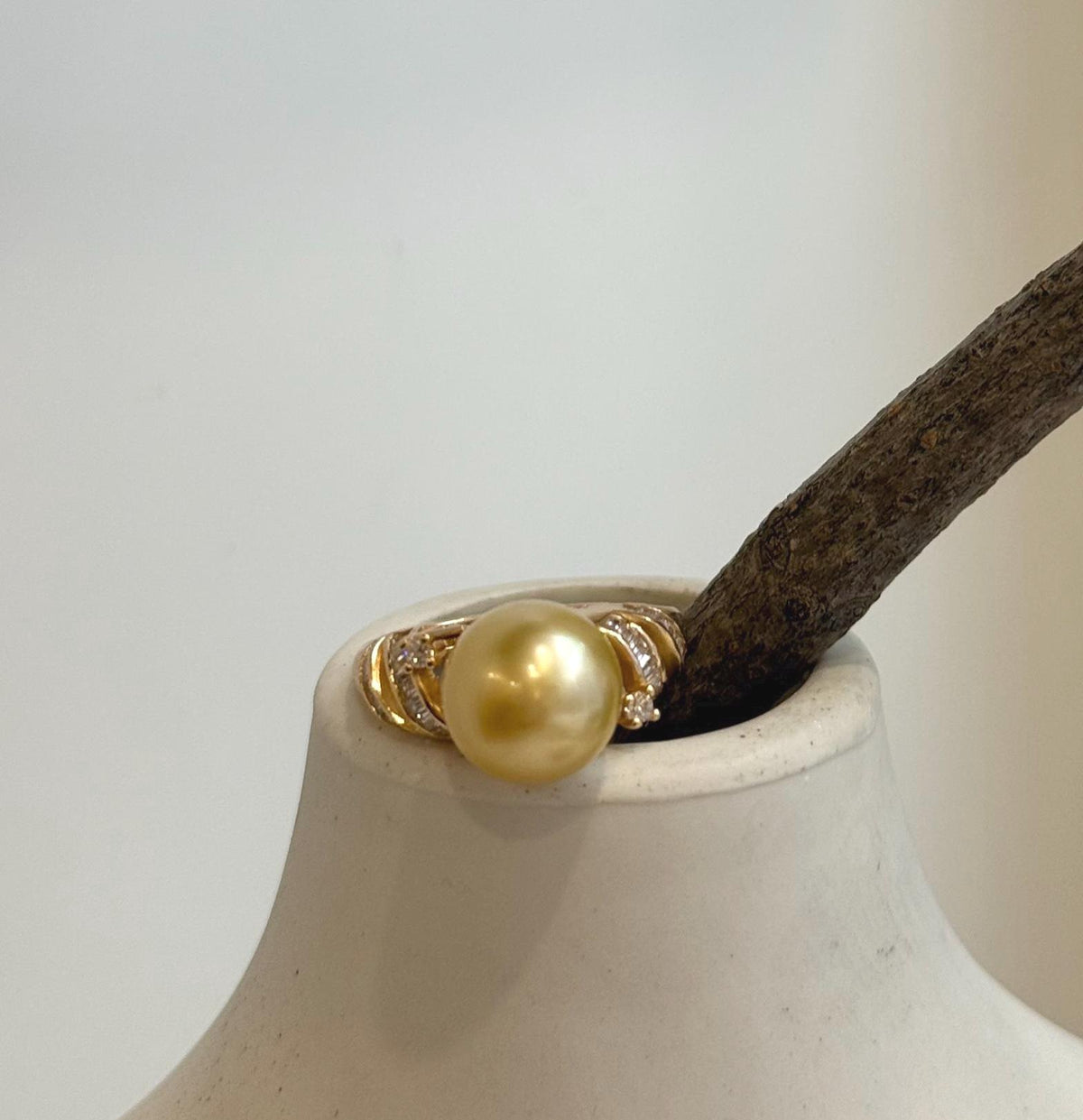10.3mm South Sea deep tea gold pearl ring with extreme luster and adjustable gold plated S925 silver setting