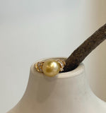 Luxury minimalist pearl ring with genuine South Sea deep tea gold pearl and adjustable S925 gold plated setting