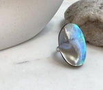 Luxury iridescent Ocean Mabe pearl statement ring with brilliant blue green color play
