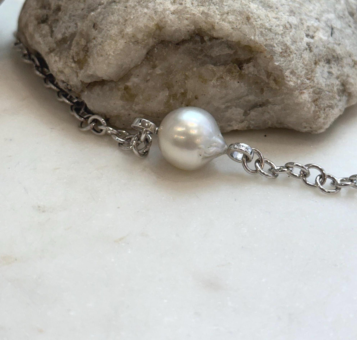 High luster Australian white ocean pearl centerpiece necklace in sterling silver