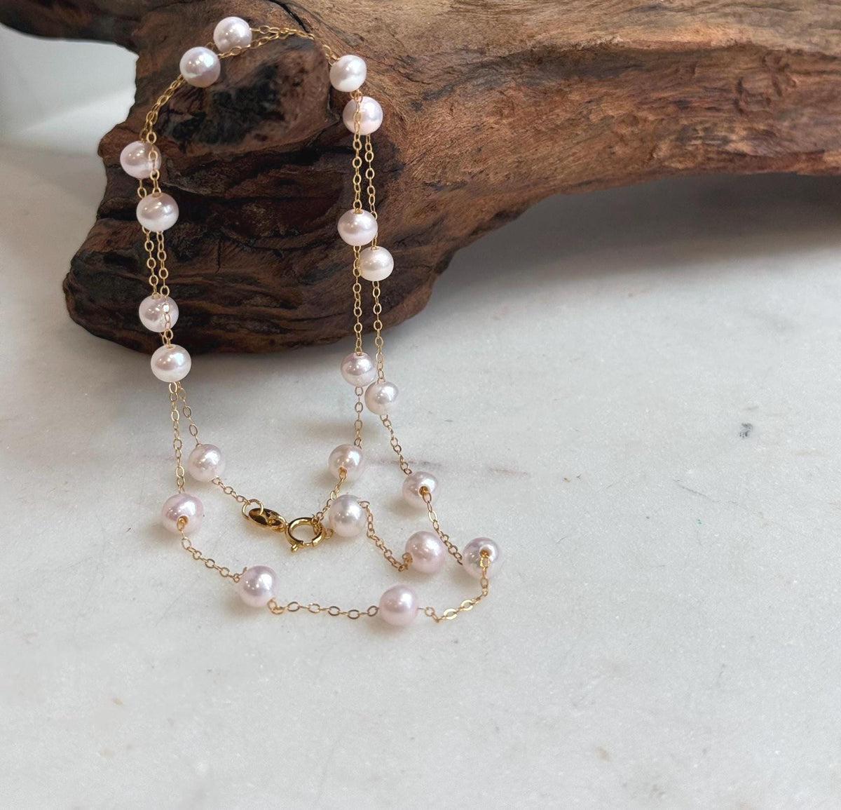 Elly’s 19pcs Pale Pink Freshwater Pearl Satellite Necklace | Genuine Pearls | Extreme Luster | S925 Sterling Silver