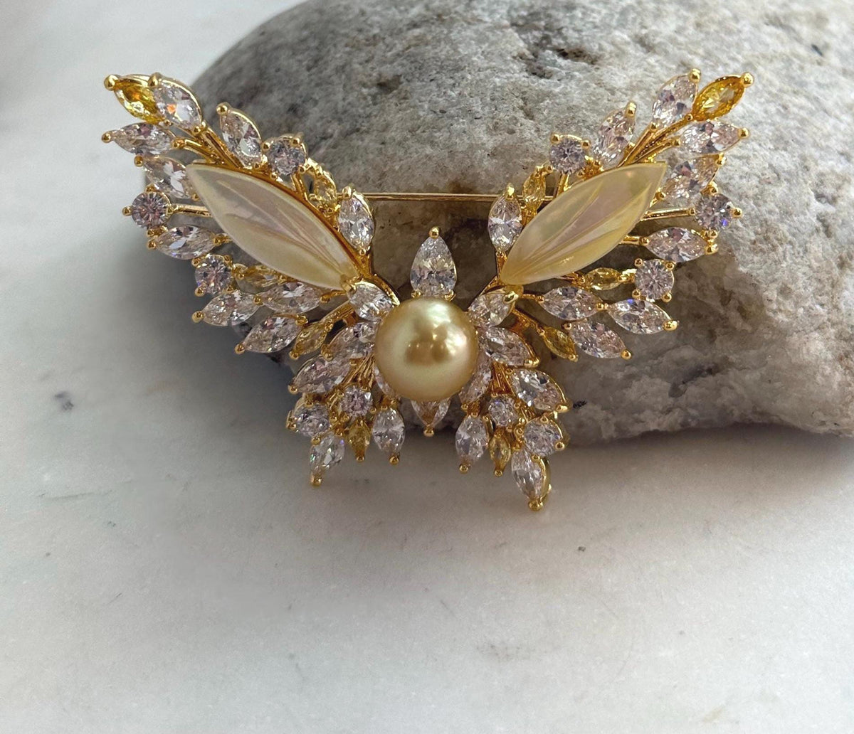 South Sea ultra golden pearl butterfly brooch pendant with extreme mirror luster