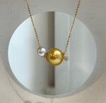 Double pearl pendant necklace with genuine Edison and Akoya pearls