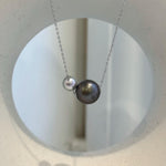 Double Tahitian and Akoya ocean pearl floating pendant with genuine saltwater pearls and 18K gold design