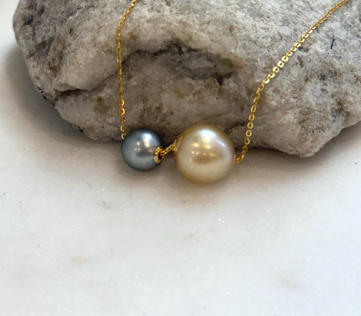 18K gold Tahitian and South Sea golden pearl floating pendant necklace
