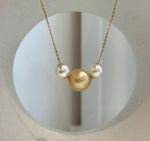 18K gold floating pendant with three genuine South Sea golden and Akoya ocean pearls
