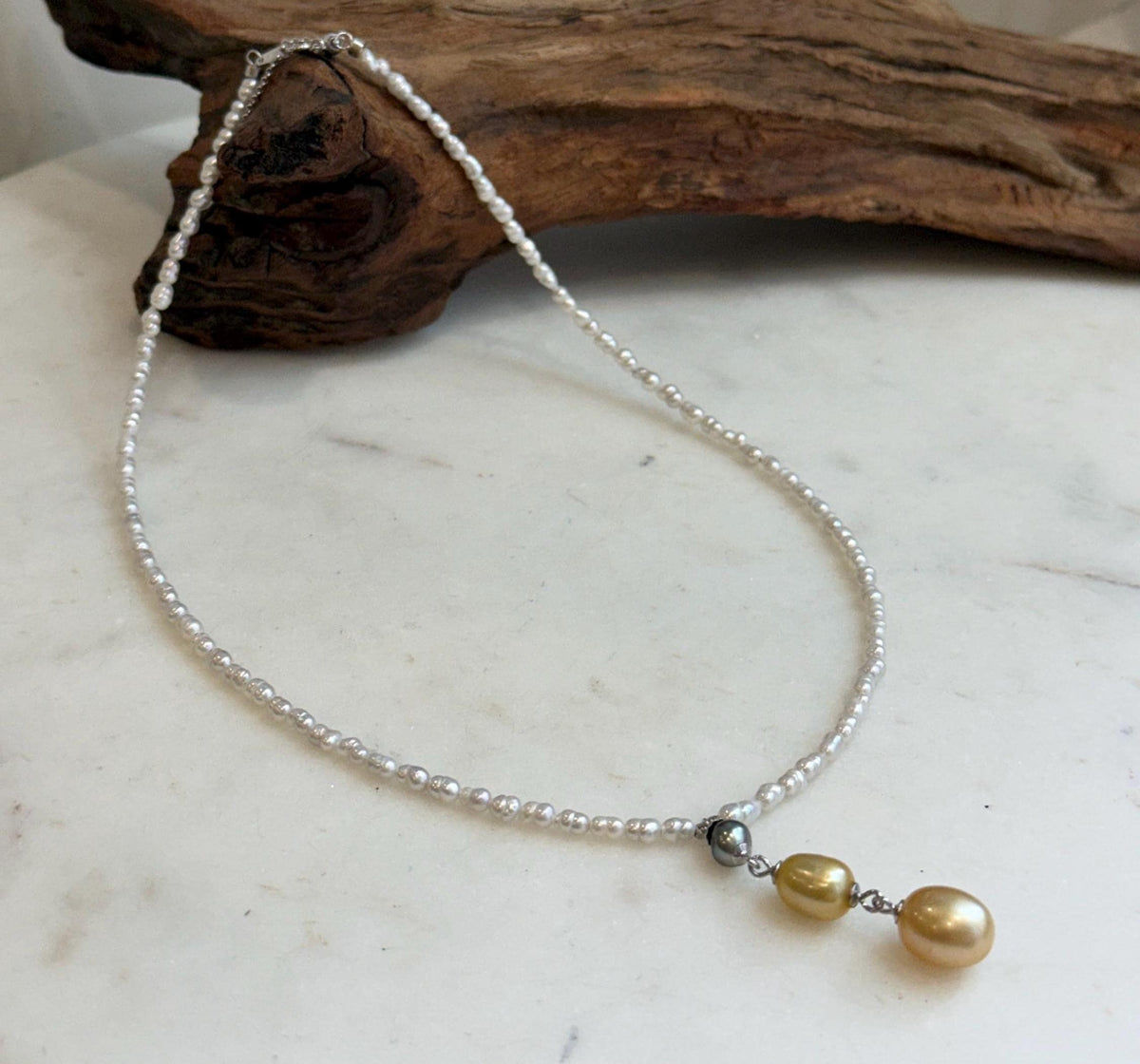 Handmade genuine pearl drop necklace with sterling silver components