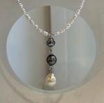 Elly’s 3pcs Tahitian Keshi & South Sea Golden Pearl Drop Necklace | 6.6-9.2mm Genuine Pearls | Mini White Pearl Strand | S925 Silver | 18.1”