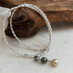 Tahitian Keshi and South Sea golden pearl drop necklace with mini white pearl strand