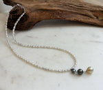 Elegant genuine ocean pearl necklace with Tahitian Keshi and South Sea golden pearls