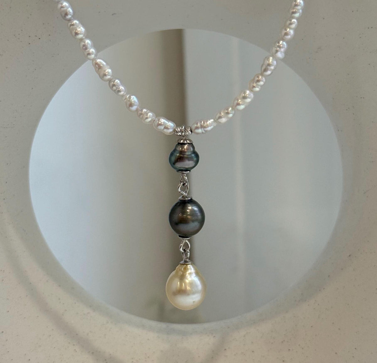 Handmade pearl drop necklace with genuine saltwater pearls and S925 silver components