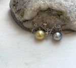 Genuine Tahitian platinum pearl and South Sea golden pearl bicycle pendant necklace.
