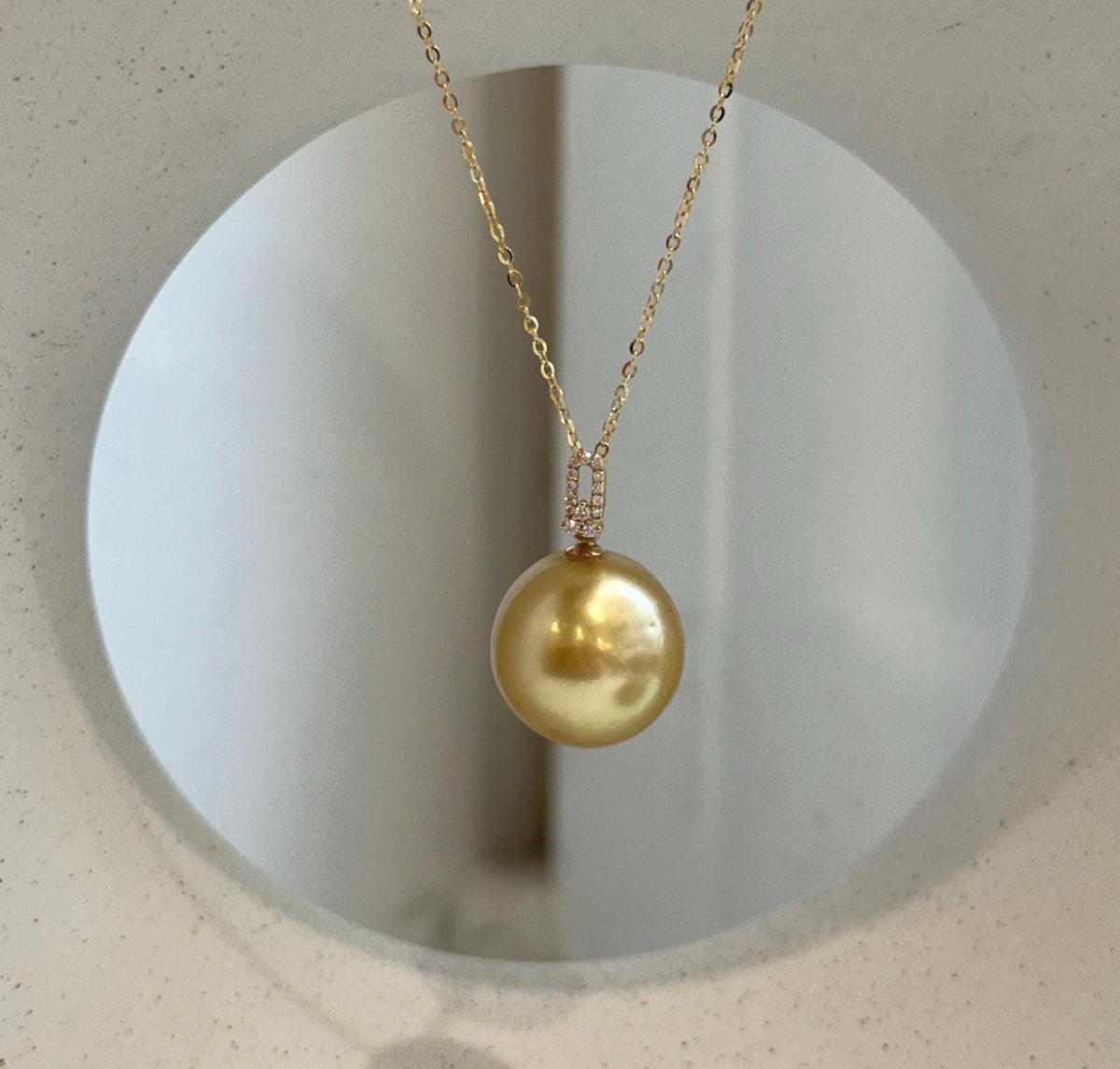 Huge South Sea deep tea golden pearl pendant set in 18K real gold with Moissanite.