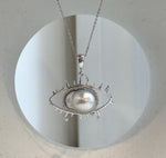 South Sea ocean pearl statement necklace with artistic evil eye pendant