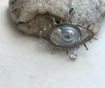 Genuine Ocean Mabe pearl pendant with vivid blue iridescent colors