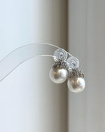 Genuine South Sea white pearl stud earrings with sparkling crown design
