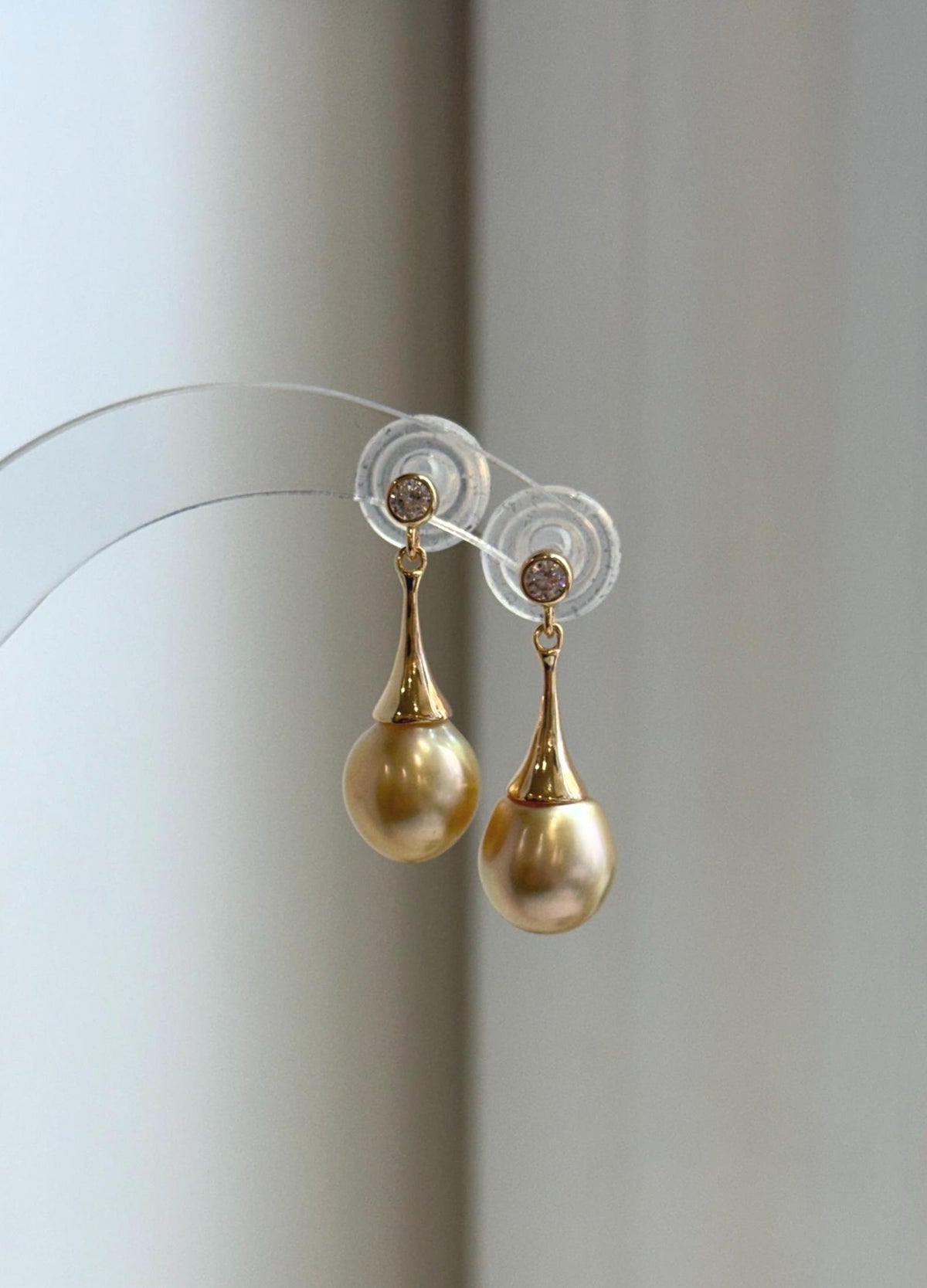 Genuine South Sea deep tea golden baroque pearl drop earrings