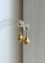 Genuine South Sea deep tea golden baroque pearl drop earrings