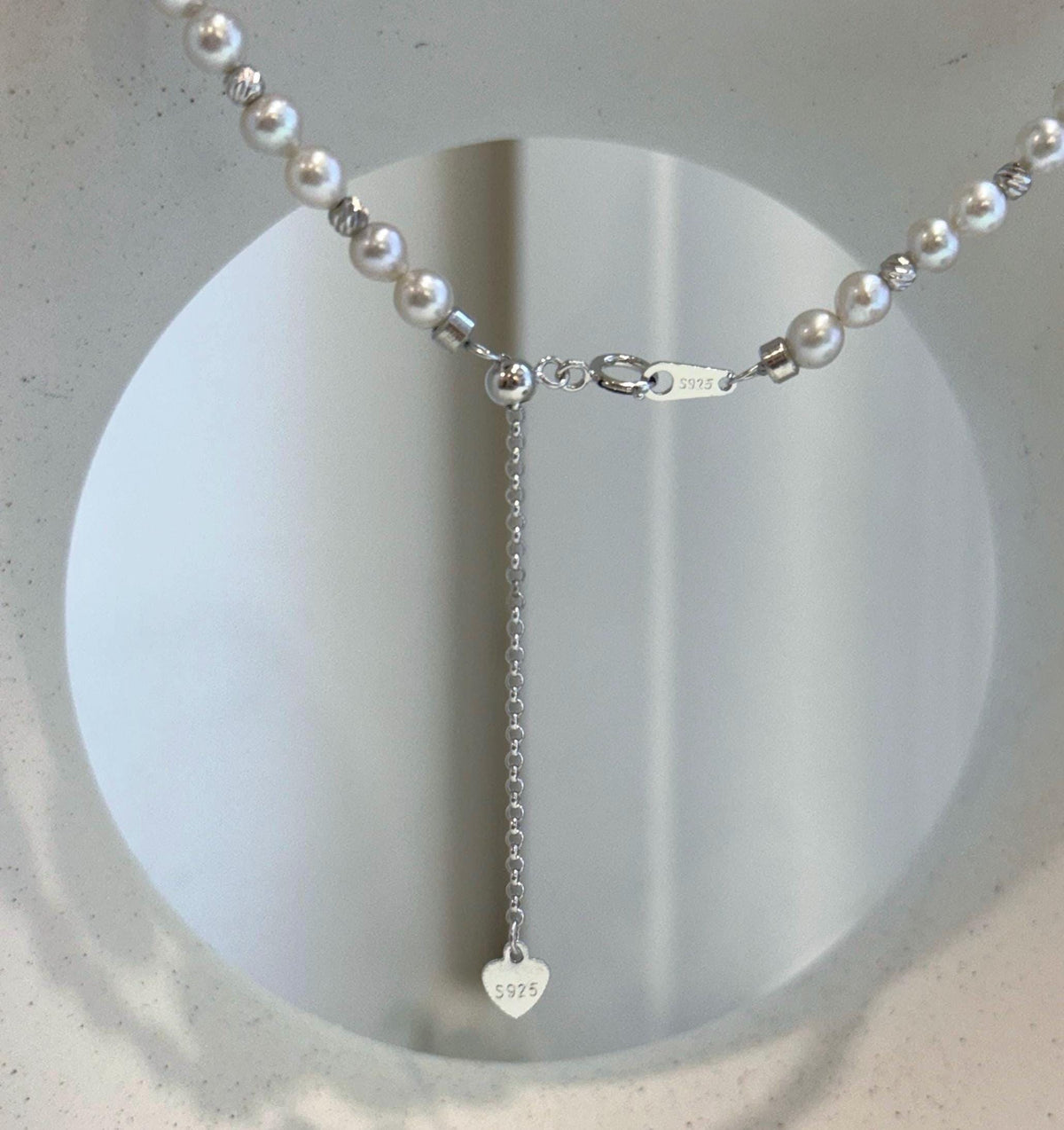Elly’s 5 Tahitian ocean Pearl Drop Necklace | White Pearl Strand | Platinum & Peacock Tones | S925 Sterling Silver | Adjustable 20”