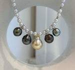 White pearls and S925 sterling silver spacers along the necklace strand.