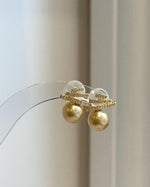 South Sea deep tea golden pearl Art Deco earrings with genuine saltwater pearls and geometric S925 sterling silver design.