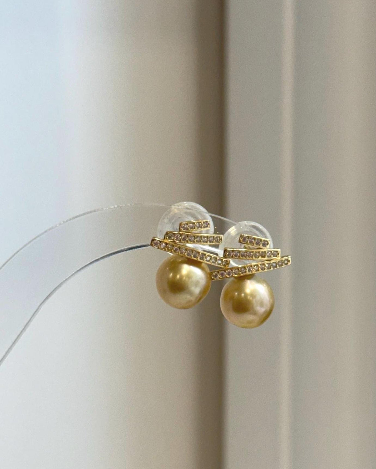 South Sea deep tea golden pearl Art Deco earrings with genuine saltwater pearls and geometric S925 sterling silver design.
