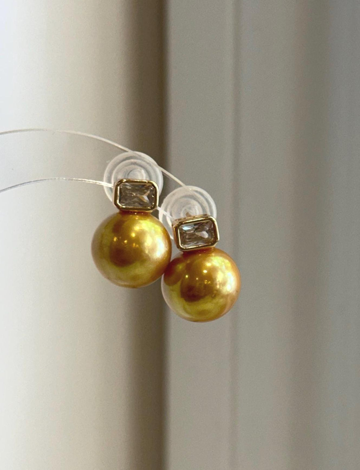 Pair of deep tea golden Edison pearl stud earrings in S925 sterling silver.