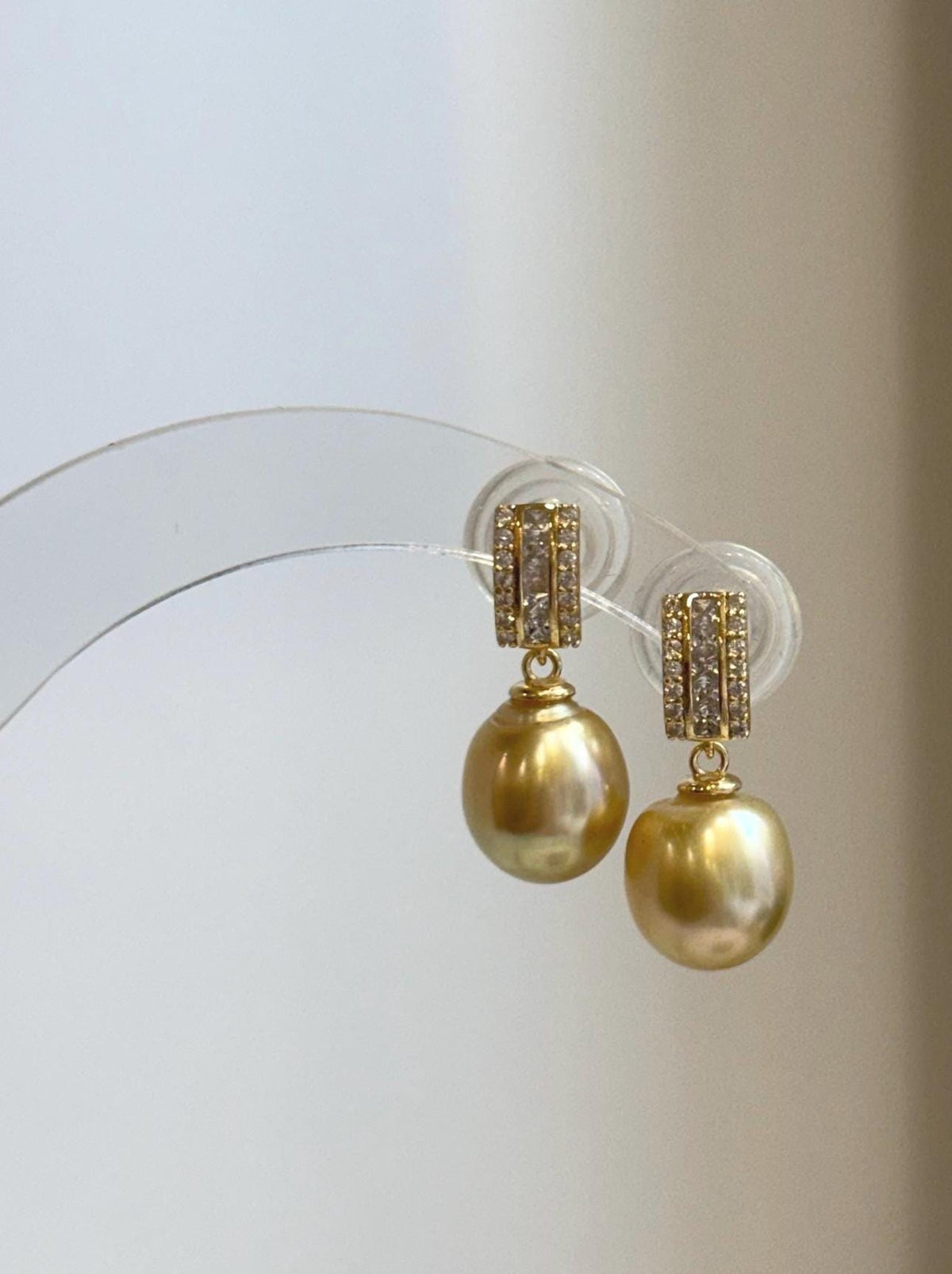 Genuine saltwater South Sea golden pearl earrings with rich deep tea color