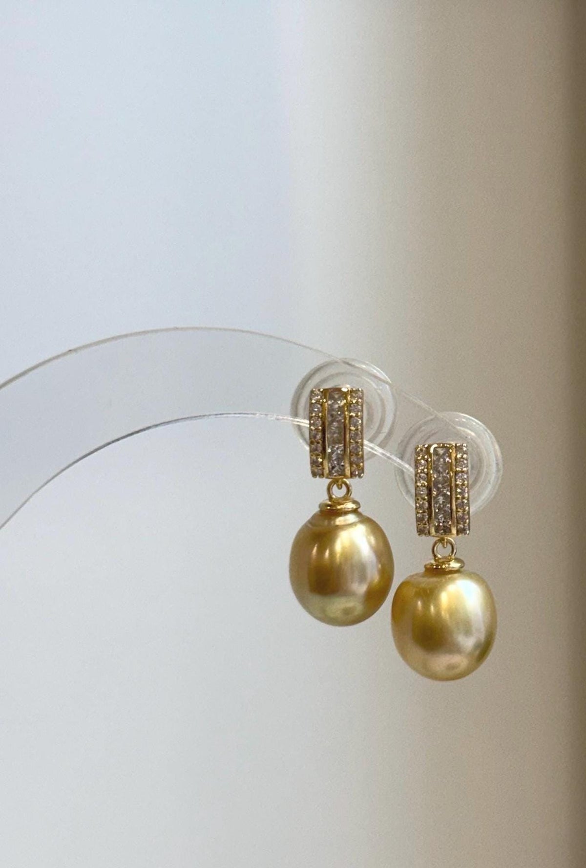 Elegant South Sea golden pearl drop earrings with vintage inspired design