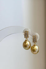 Elegant South Sea golden pearl drop earrings with vintage inspired design