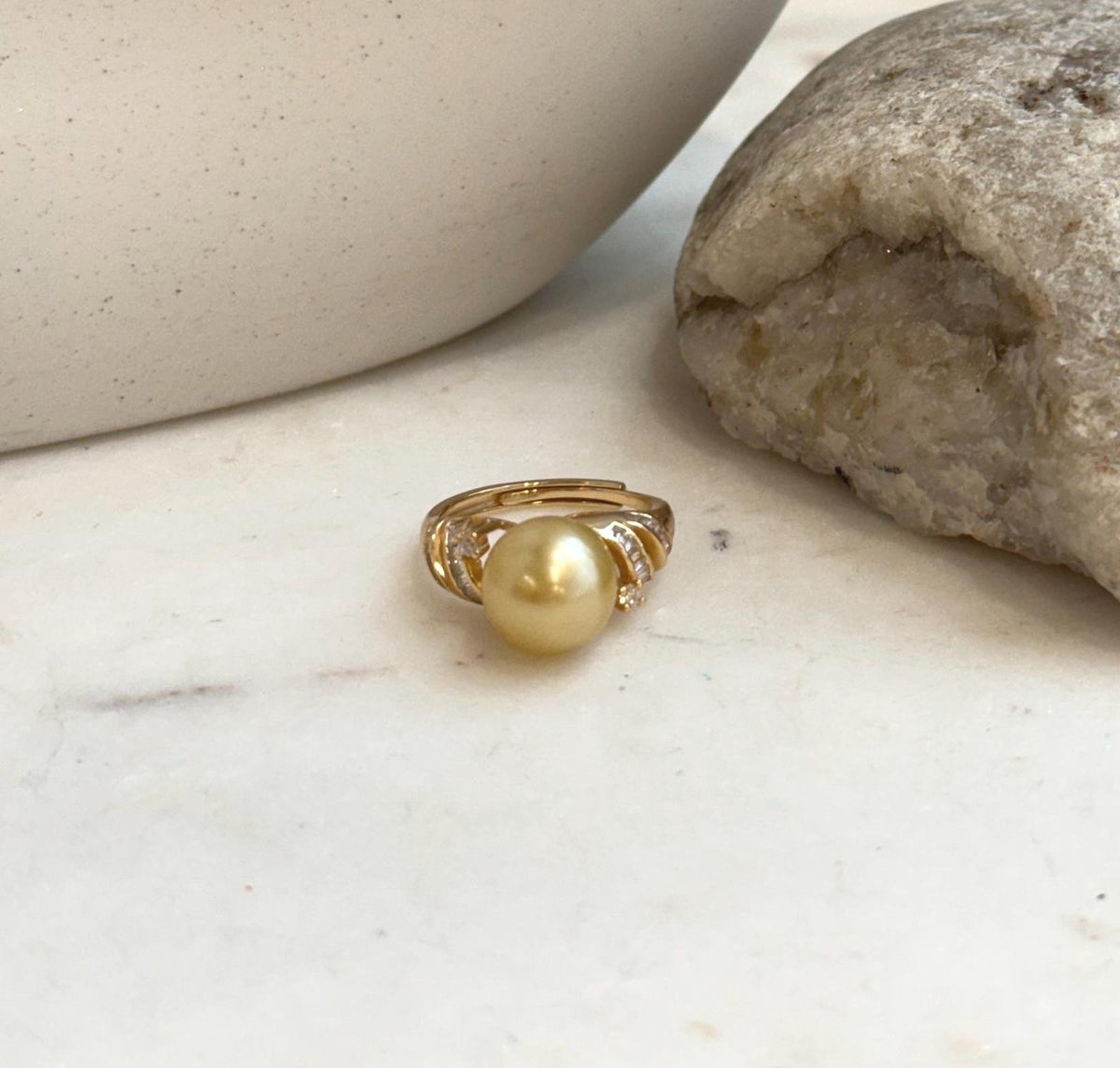 South Sea saltwater pearl ring with intense natural luster set in gold plated S925 sterling silver