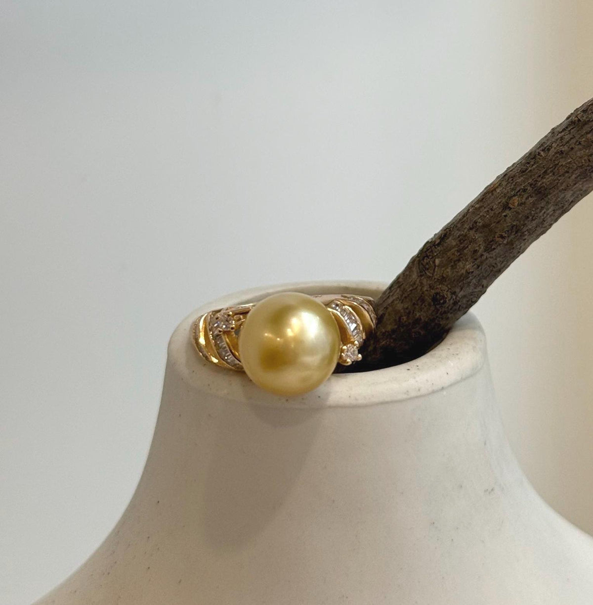 Deep tea golden South Sea pearl adjustable ring with elegant minimalist S925 silver setting